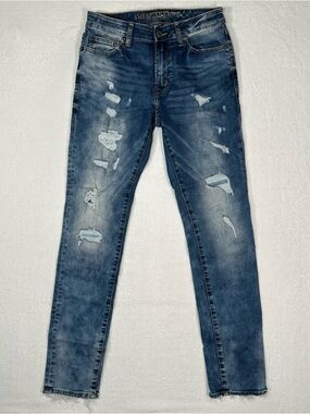 AE Extreme Flex Slim Mens Jeans 29x32 Blue Distressed Ripped Denim Skater Y2K